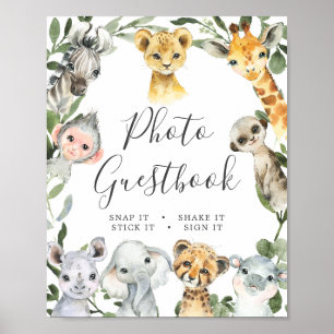 Safari Animals Baby shower Foto Guestbook Sign Poster