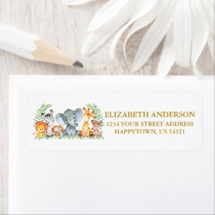 Safari Animals Baby shower Gold Return Address Etiket