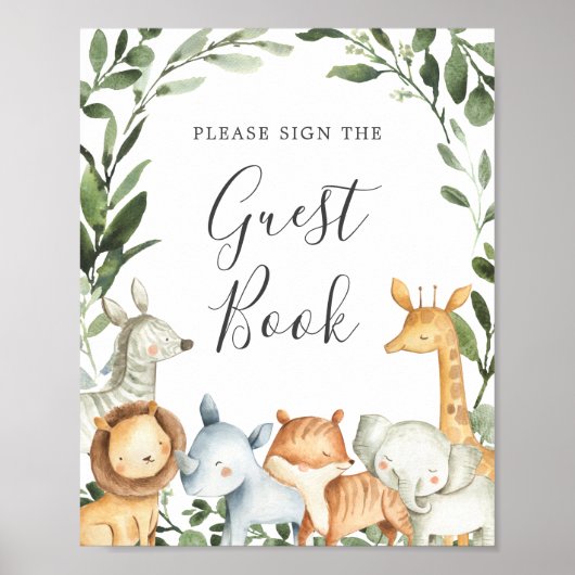 Safari Animals Baby shower Guestbook Sign. Poster (Voorkant)