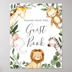Safari Animals Baby shower Guestbook Sign. Poster