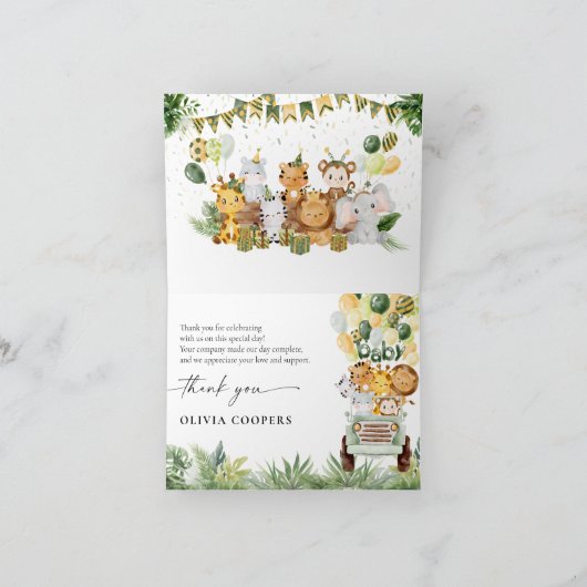 Safari Animals Baby shower Hartelijk dank Bedankkaart (Binnen)