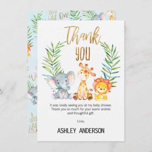 Safari Animals Baby shower Hartelijk dank Kaart (Voorkant / Achterkant)