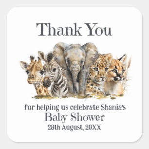 Safari Animals Baby shower Hartelijk dank Vierkante Sticker