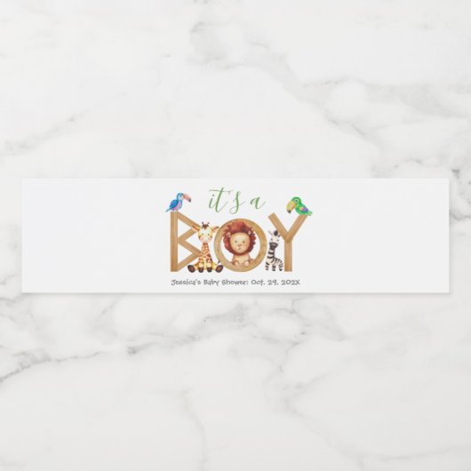 Safari Animals Baby shower Het is een Boy Oerwoud Waterfles Etiket (Enkel label)