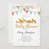 Safari Animals Baby shower Invitation Gold Glitter Kaart (Voorkant)