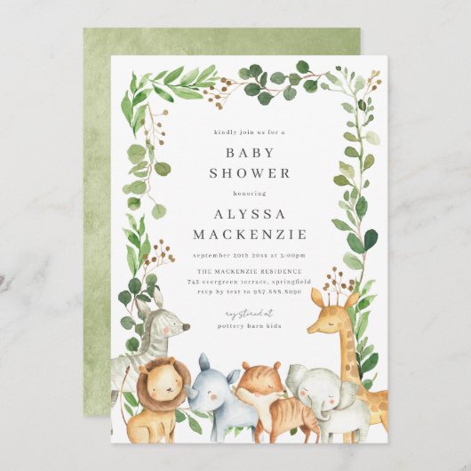 Safari Animals Baby Shower Invitation Kaart (Voorkant / Achterkant)