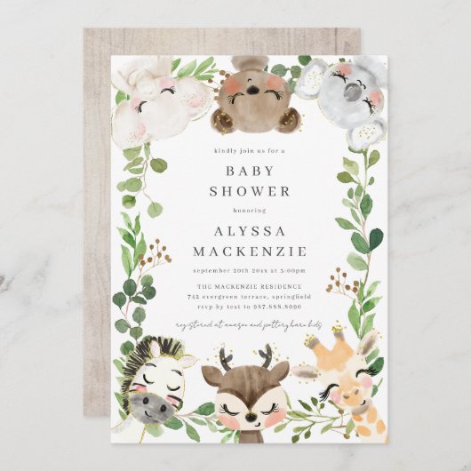 Safari Animals Baby Shower Invitation Kaart (Voorkant / Achterkant)