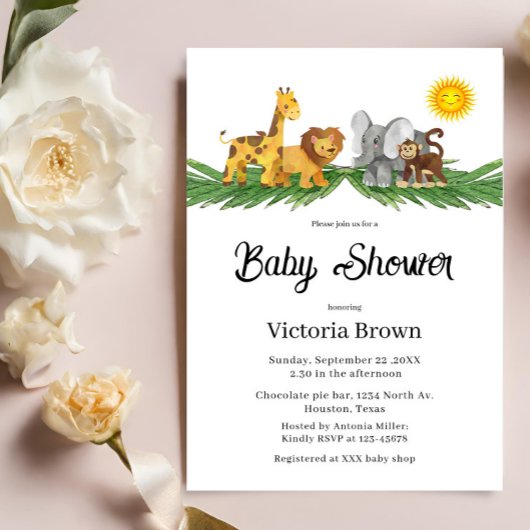 Safari Animals Baby Shower Invitation Kaart