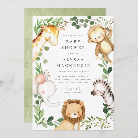 Safari Animals Baby Shower Invitation Kaart (Voorkant / Achterkant)
