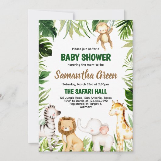 Safari Animals Baby shower Kaart (Voorkant)