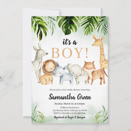 Safari Animals Baby shower Kaart (Voorkant)