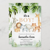 Safari Animals Baby shower Kaart (Voorkant / Achterkant)
