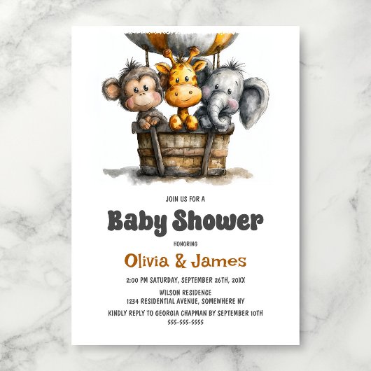 Safari Animals Baby Shower Kaart
