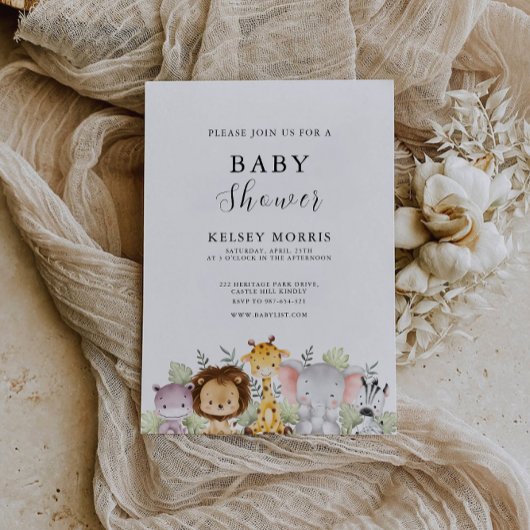 Safari Animals Baby shower Kaart