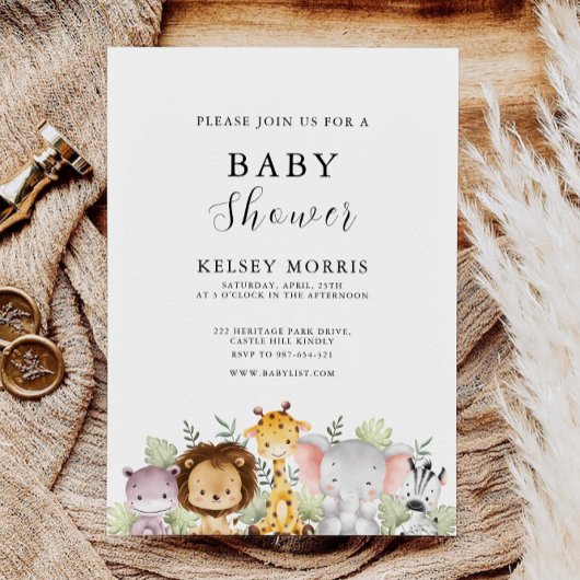 Safari Animals Baby shower Kaart