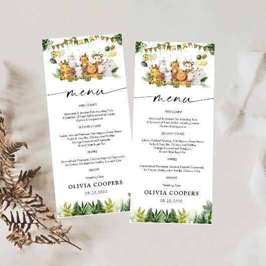 Safari Animals Baby shower Menu
