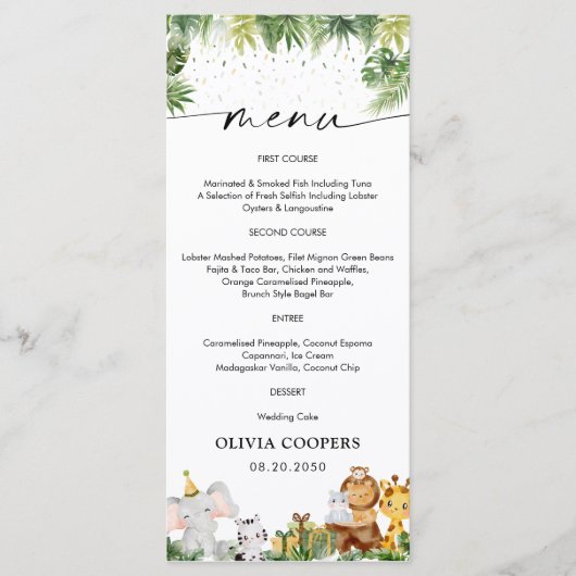 Safari Animals Baby shower Menu (Voorkant)