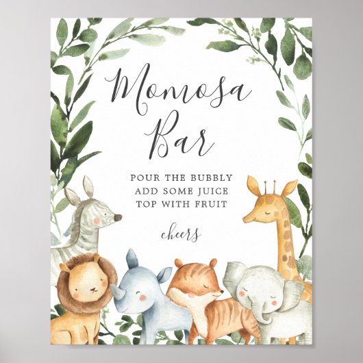 Safari Animals Baby shower Mimosa Bar Sign. Poster (Voorkant)