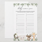 Safari Animals Baby shower Naam Race Game (Voorkant / Achterkant)