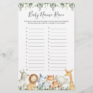 Safari Animals Baby shower Naam Race Game