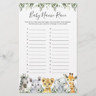 Safari Animals Baby shower Naam Race Game