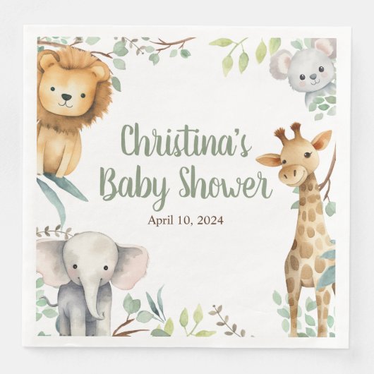 Safari Animals Baby shower Napkins Servet (Voorkant)