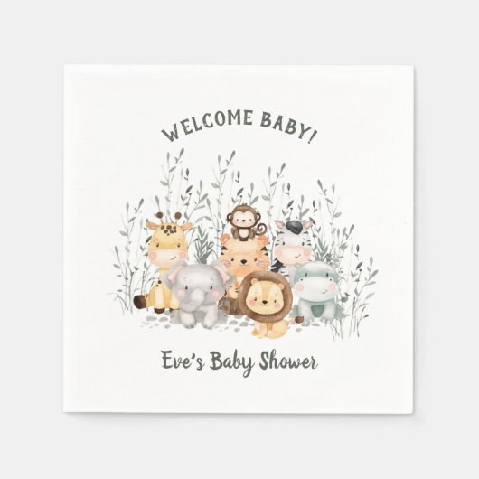 Safari Animals Baby shower Napkins Servet (Voorkant)