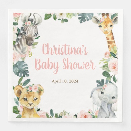 Safari Animals Baby shower Napkins Servet (Voorkant)