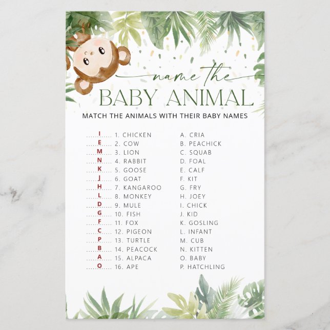 Safari Animals Baby shower Noem het babydier