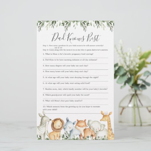 Safari Animals Baby shower Papa kent best game (Staand voorkant)