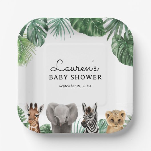 Safari Animals Baby shower Papieren Bordje (Voorkant)