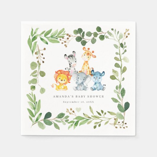 Safari Animals Baby Shower Party Paper Napkins Servet (Voorkant)