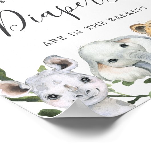 Safari Animals Baby shower raad hoeveel luiers er  Poster (Hoek)
