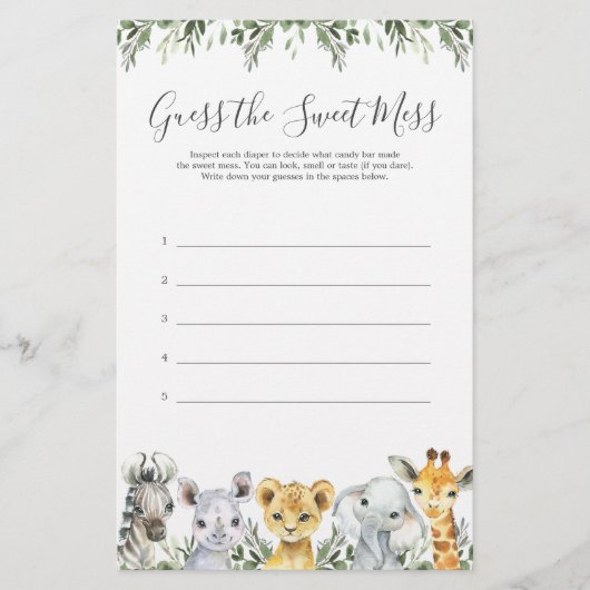 Safari Animals Baby shower raadt de zoete muis (Voorkant)