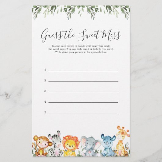 Safari Animals Baby shower raadt de zoete muis (Voorkant)