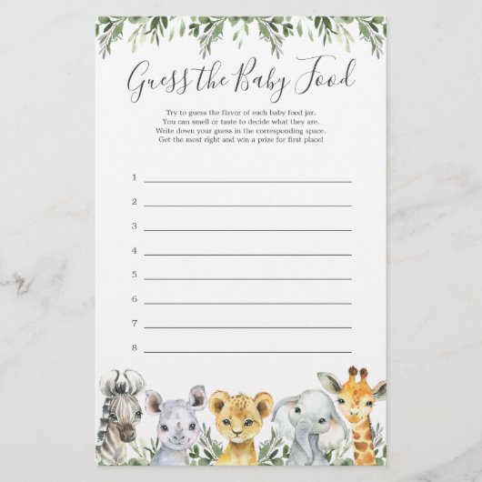 Safari Animals Baby shower raadt het Baby (Voorkant)