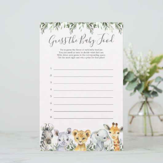 Safari Animals Baby shower raadt het Baby (Staand voorkant)