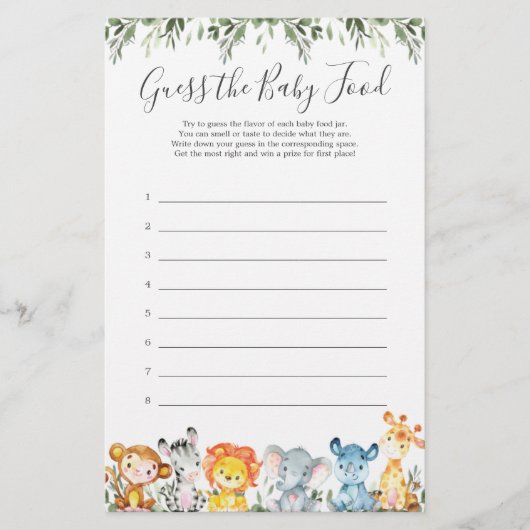 Safari Animals Baby shower raadt het Baby (Voorkant)