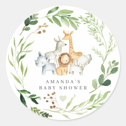 Safari Animals Baby Shower  Ronde Sticker (Voorkant)