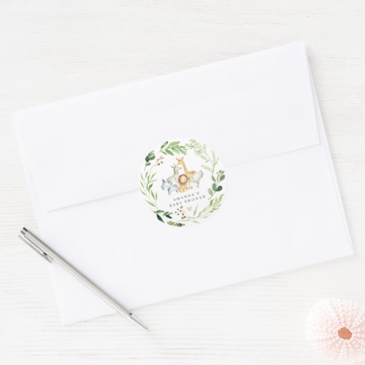 Safari Animals Baby Shower  Ronde Sticker (Envelop)