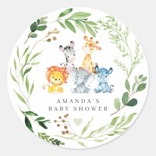 Safari Animals Baby Shower  Ronde Sticker (Voorkant)