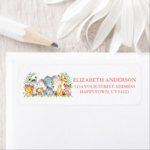 Safari Animals Baby shower Roze Return Address Etiket