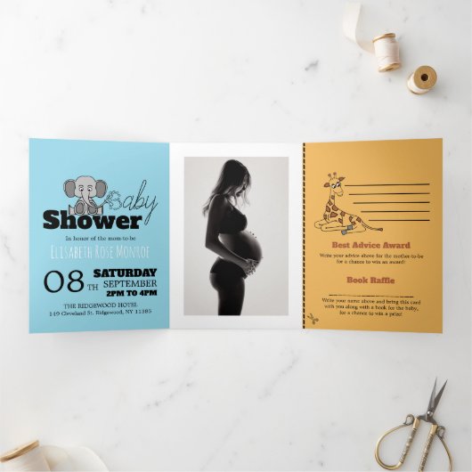 Safari Animals, Baby shower Suite Drieluik Uitnodiging (Binnen)