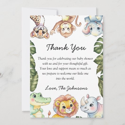 Safari Animals Baby Shower Thank You Card (Voorkant)