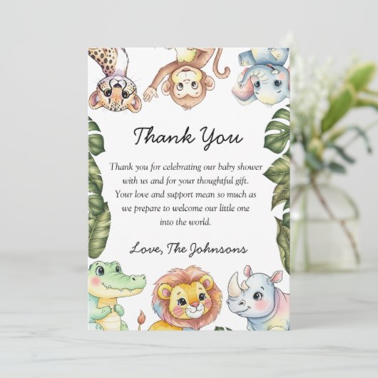 Safari Animals Baby Shower Thank You Card (Staand voorkant)