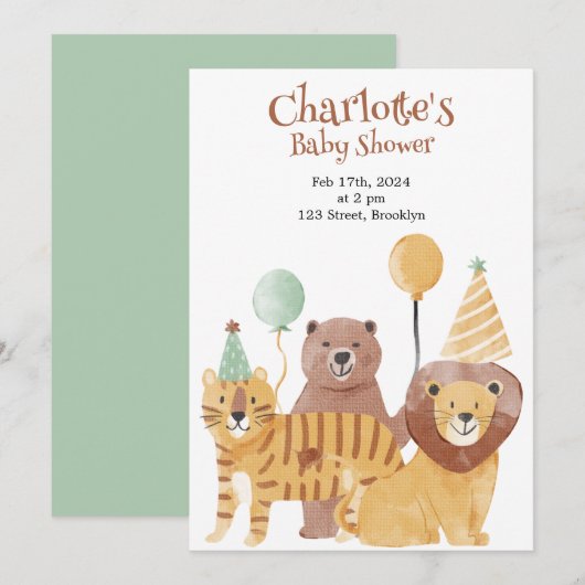 Safari Animals Baby shower Uitnodiging (Voorkant / Achterkant)