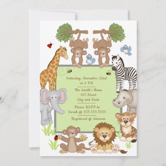 Safari Animals Baby shower Uitnodiging (Achterkant)