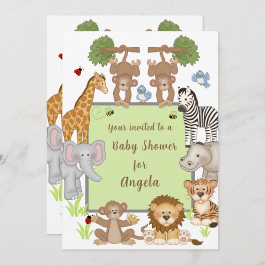 Safari Animals Baby shower Uitnodiging (Voorkant / Achterkant)