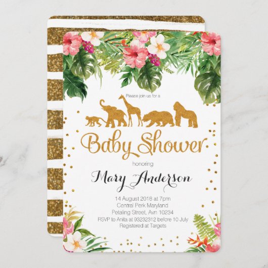 Safari Animals Baby shower Uitnodiging (Voorkant / Achterkant)