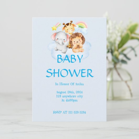 SAFARI ANIMALS BABY SHOWER UITNODIGING (Staand voorkant)